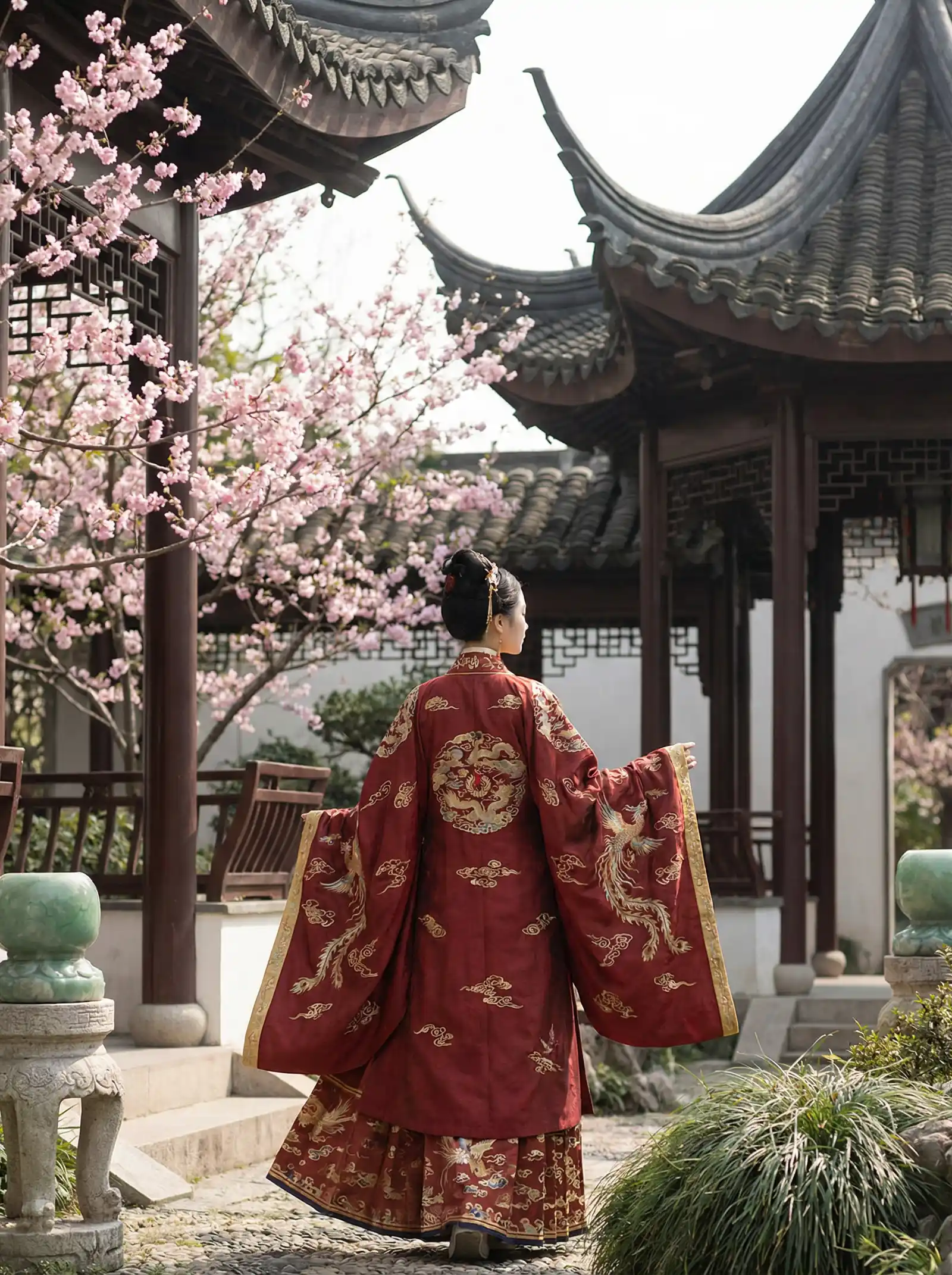 2018天天弄国产大片 明制汉服红色凤凰刺绣
